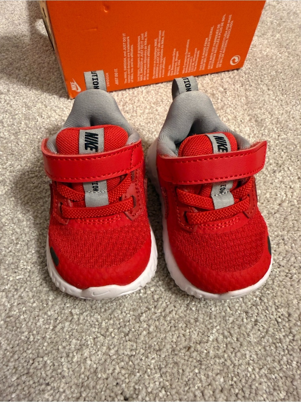 Nike Kids Red and Gray Hook-and-Loop Sneakers